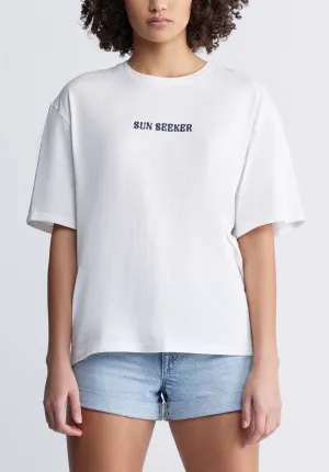 Abbey Women's Oversized Printed T-Shirt, White - KT0136P