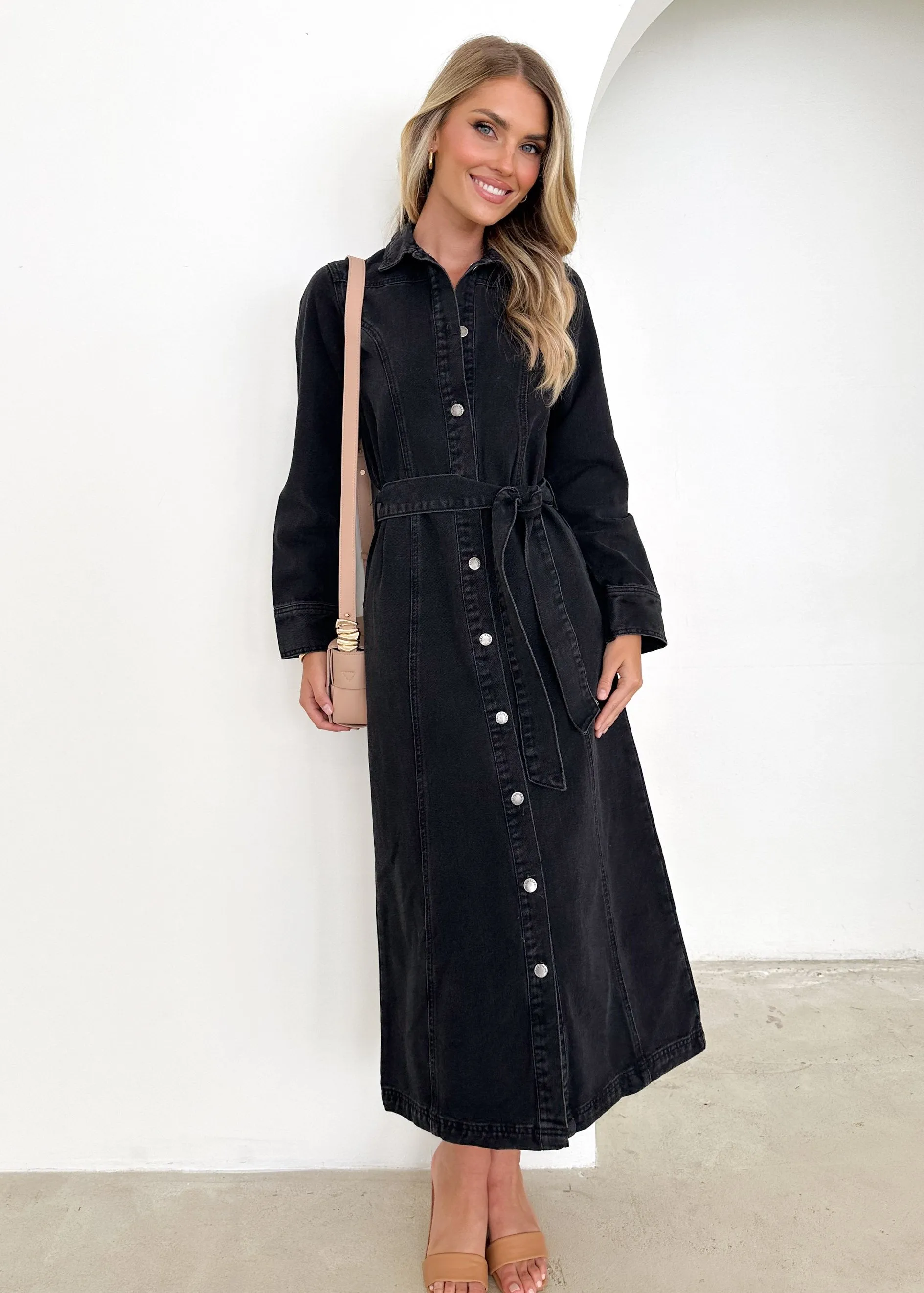 Aimee Denim Maxi Dress - Black