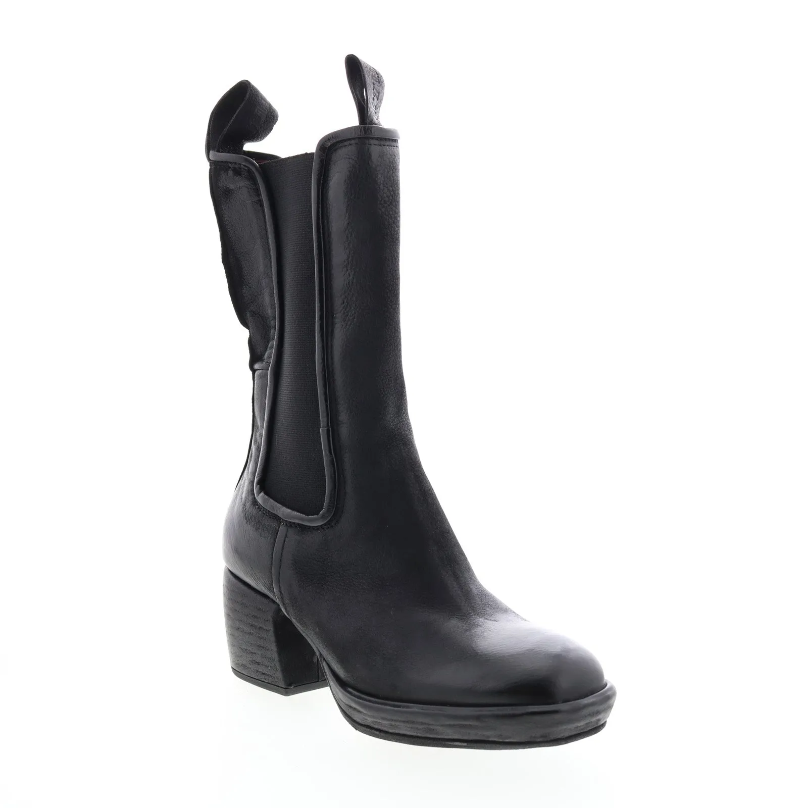 A.S. 98 Collins A57202-301 Womens Black Leather Slip On Casual Dress Boots