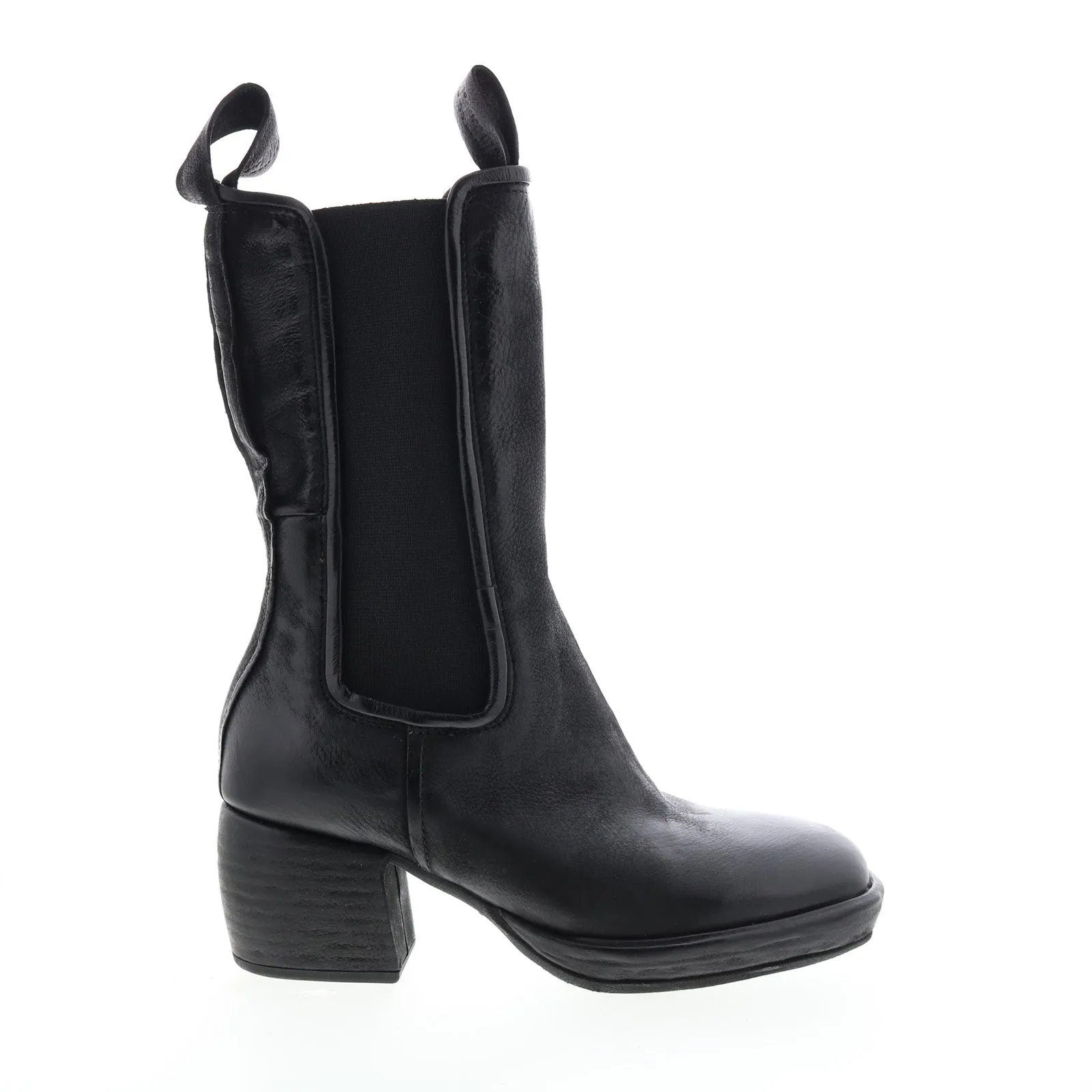 A.S. 98 Collins A57202-301 Womens Black Leather Slip On Casual Dress Boots