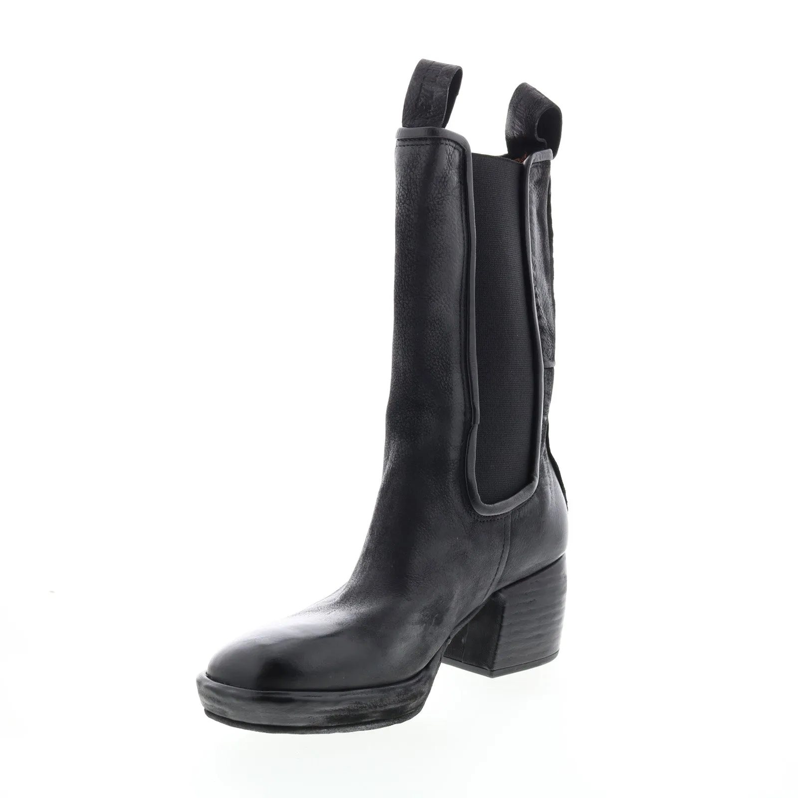 A.S. 98 Collins A57202-301 Womens Black Leather Slip On Casual Dress Boots
