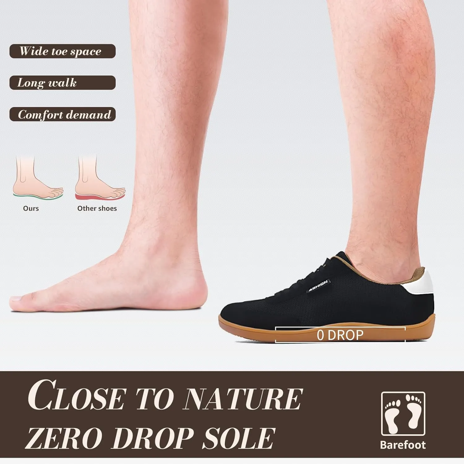 ASHION Men's Walking Shoes Wide Toe Box Classic Retro Gum Sole Fashion Sneakers Casual Tennis Footwear Anti Slip Trainers