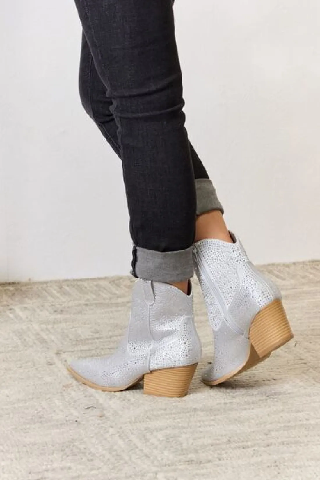 Avery Rhinestone Ankle Cowboy Boots in Clear