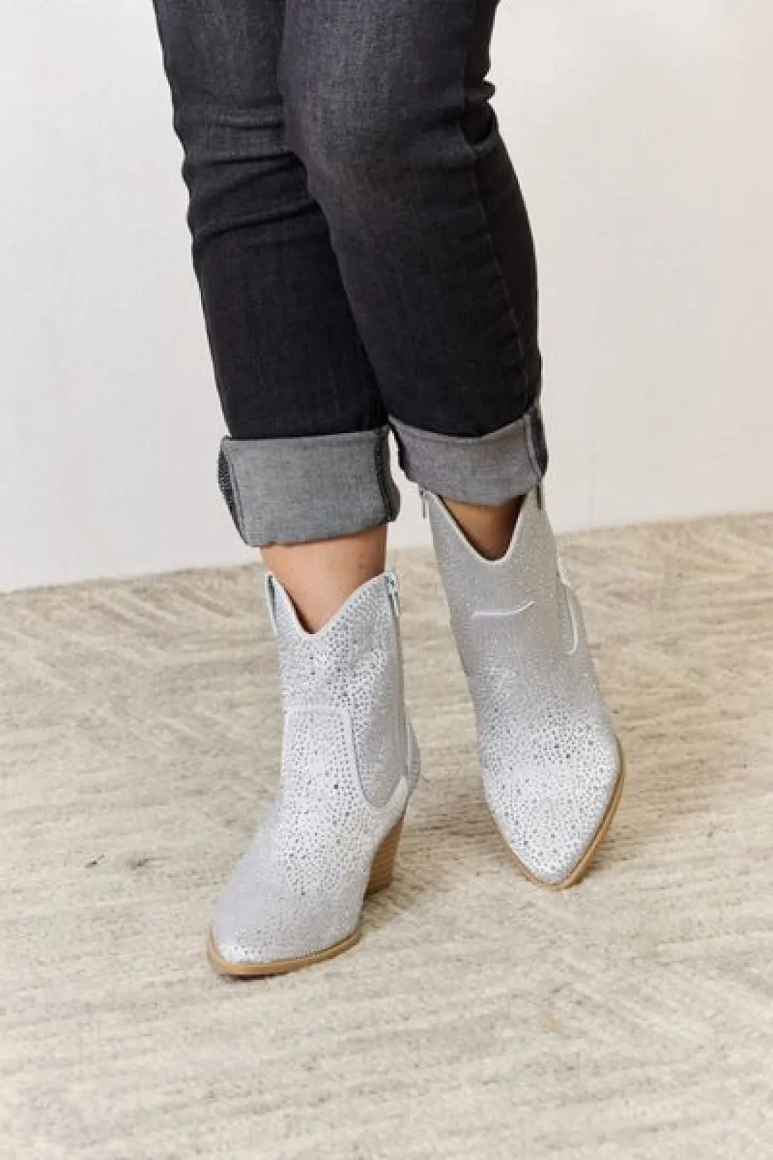 Avery Rhinestone Ankle Cowboy Boots in Clear