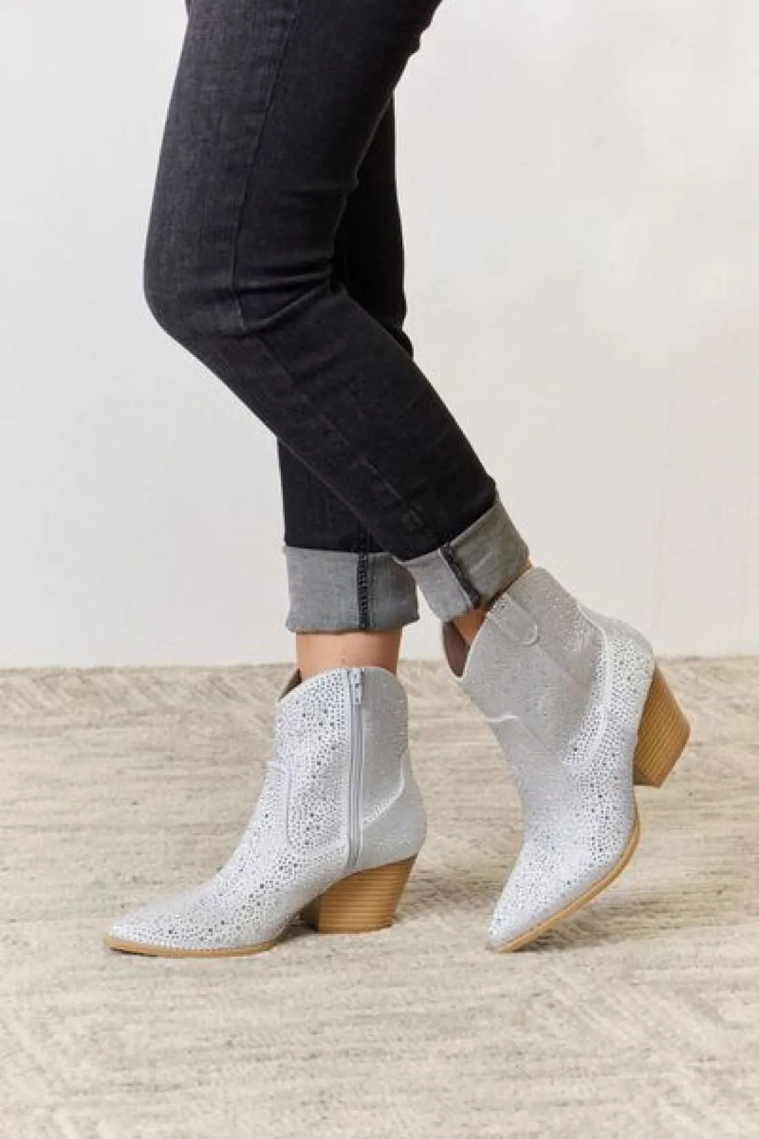 Avery Rhinestone Ankle Cowboy Boots in Clear