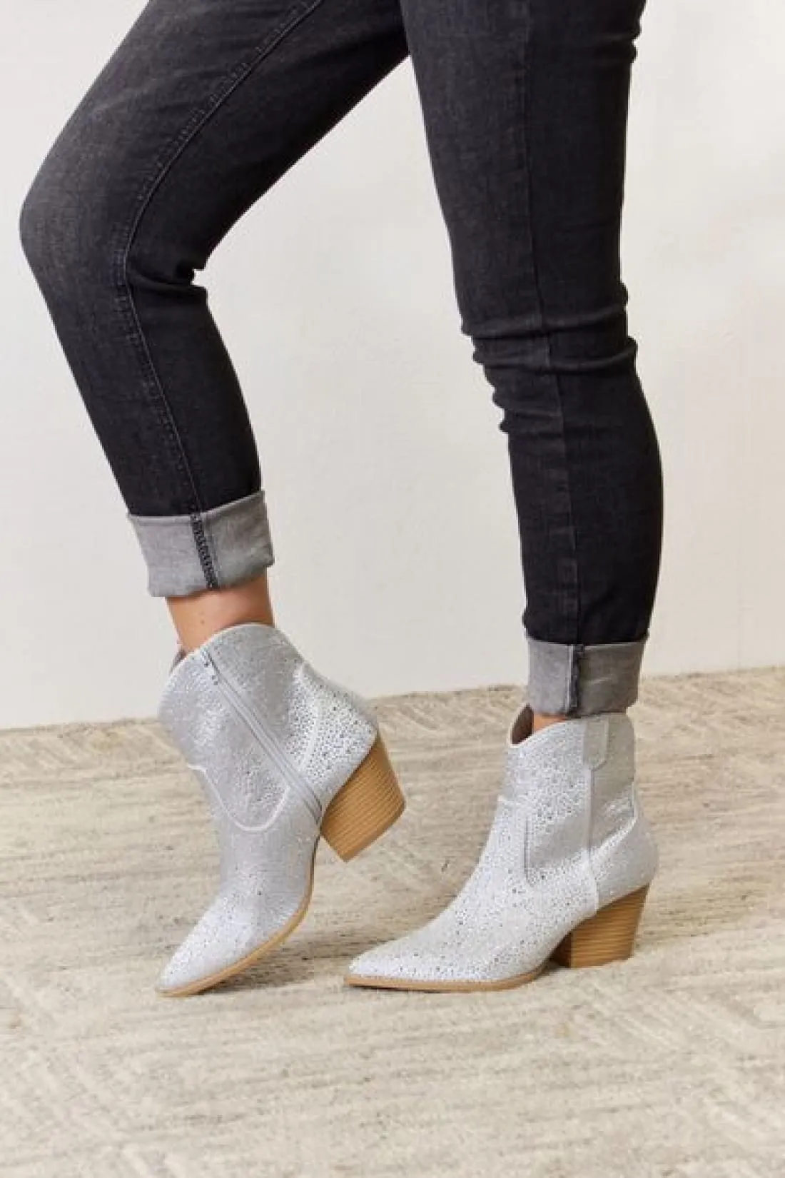 Avery Rhinestone Ankle Cowboy Boots in Clear