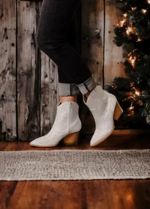 Avery Rhinestone Ankle Cowboy Boots in Clear