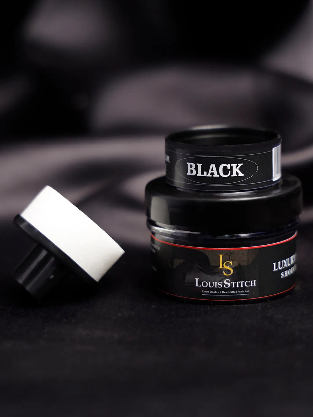 Black and Neutral Leather Shoe Cream with Applicator For Leather items