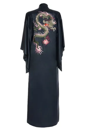 Blue Navy Pure Silk Dragon Kimono