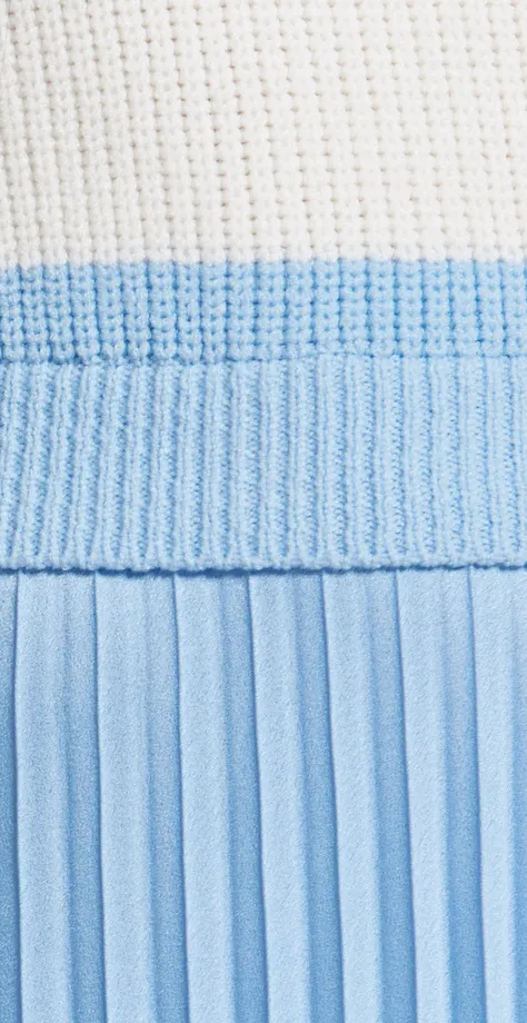 Blue Stripe Turtleneck Pleated Maxi Dress