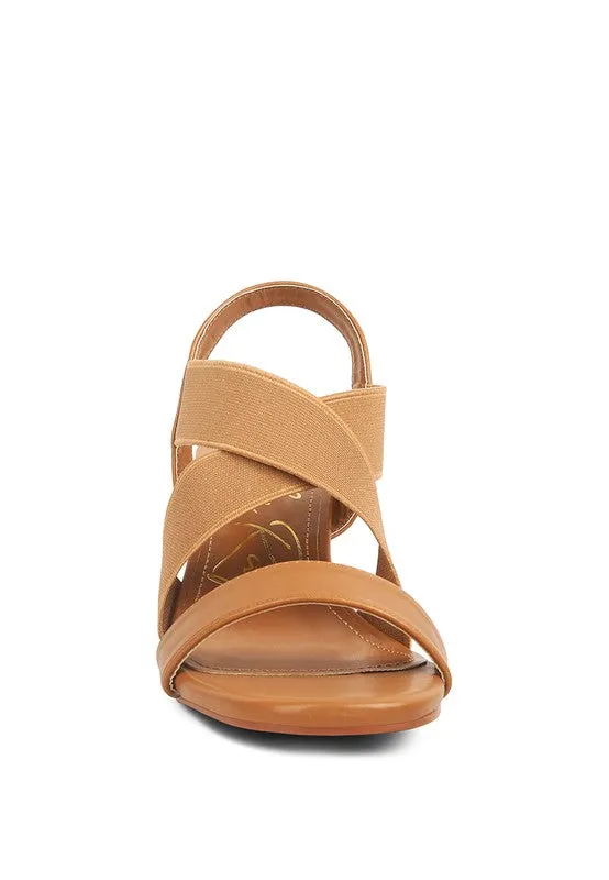 Bons Comfortable Straps Tan Block Heel Sandals