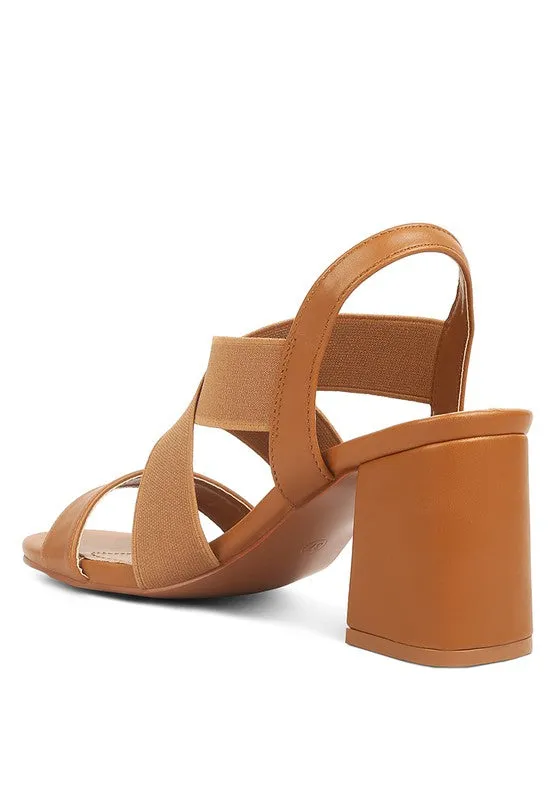 Bons Comfortable Straps Tan Block Heel Sandals