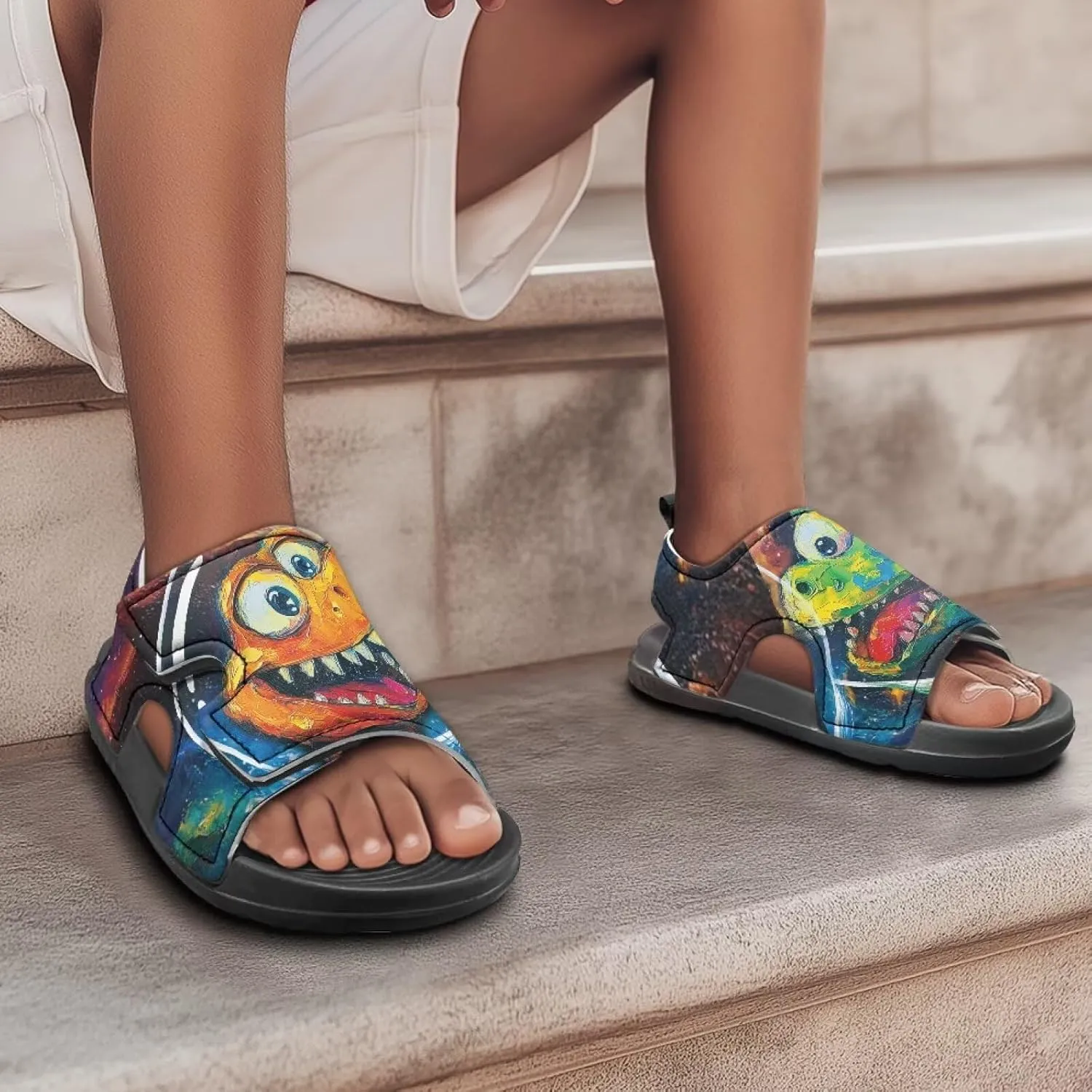 Boys Girls Kids Summer Sandals Slides Open-Toed Beach Sandals Magic Sticker Outdoor Shoes Toddler/Little Kid