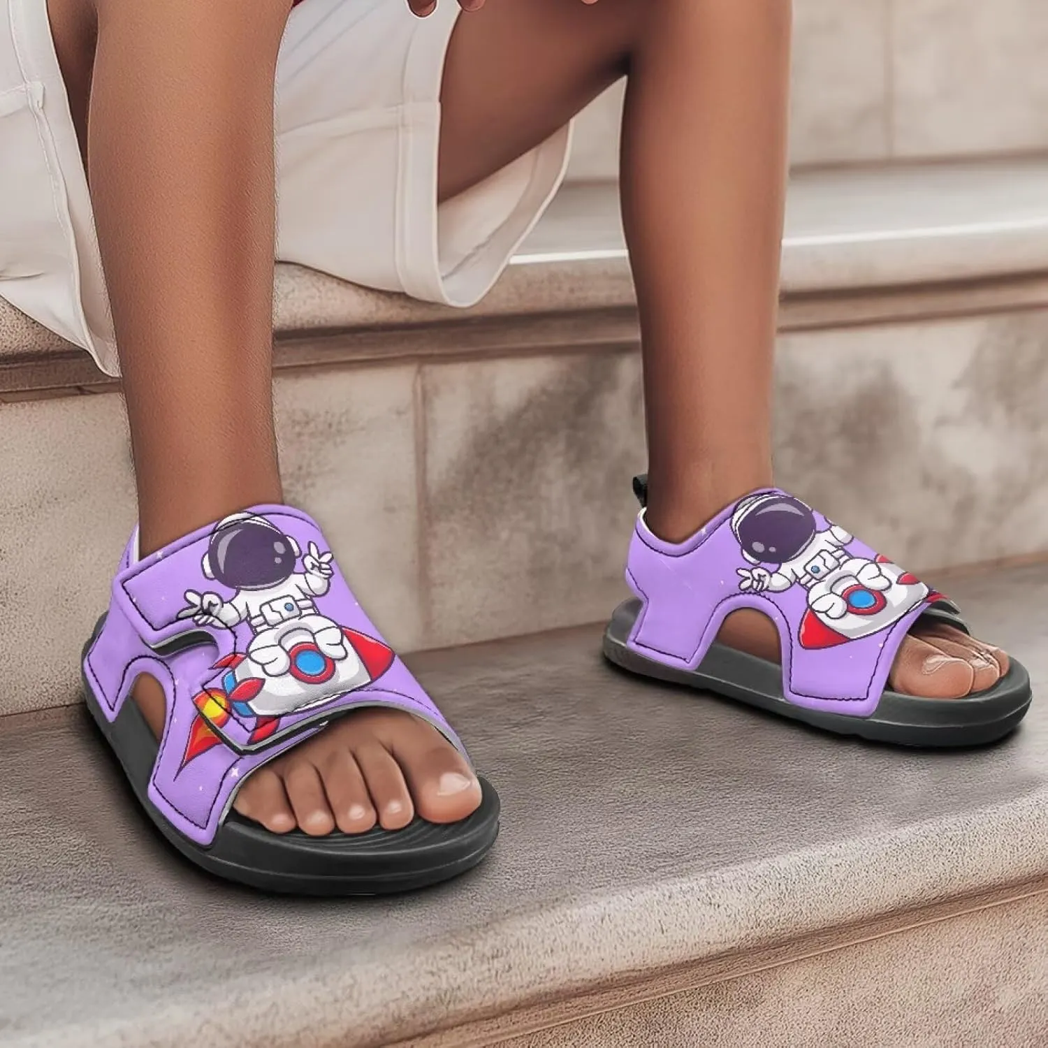 Boys Girls Kids Summer Sandals Slides Open-Toed Beach Sandals Magic Sticker Outdoor Shoes Toddler/Little Kid