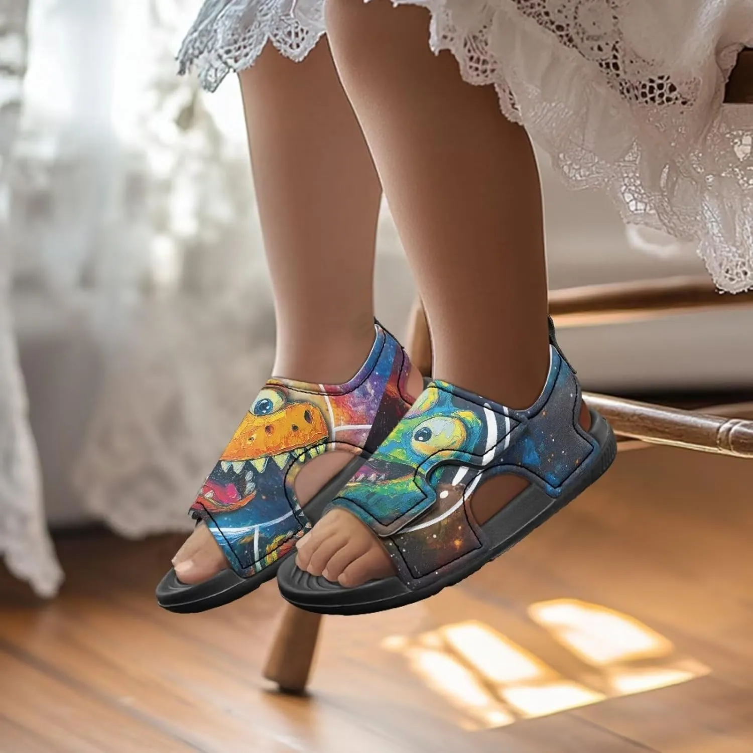 Boys Girls Kids Summer Sandals Slides Open-Toed Beach Sandals Magic Sticker Outdoor Shoes Toddler/Little Kid