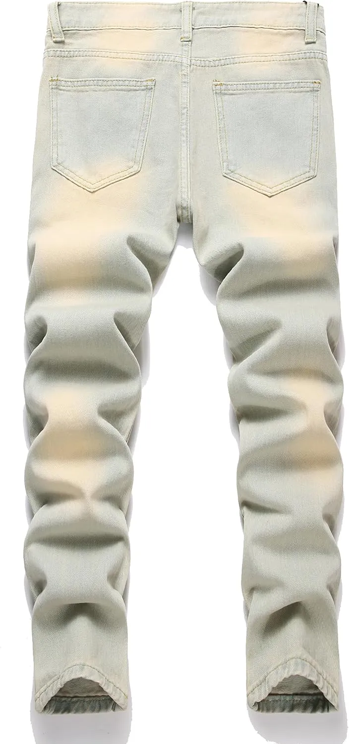 Boy's Skinny Fit Ripped Destroyed Distressed Fashion Denim Jeans Pants
