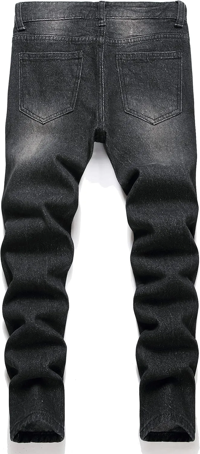 Boy's Skinny Fit Ripped Destroyed Distressed Fashion Denim Jeans Pants