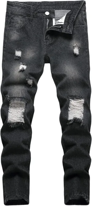 Boy's Skinny Fit Ripped Destroyed Distressed Fashion Denim Jeans Pants