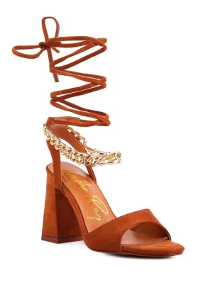 Chain Detail Tie Up Block Heel Sandals