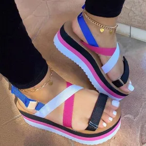 Chicvane Criss Cross Straps Velcro Platform Sandals