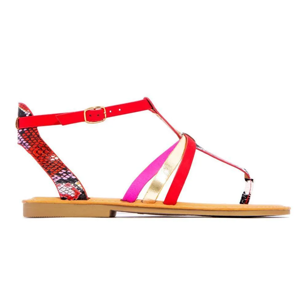 Chicvane Multicolor Straps Snakeskin Print Women Flat Sandals