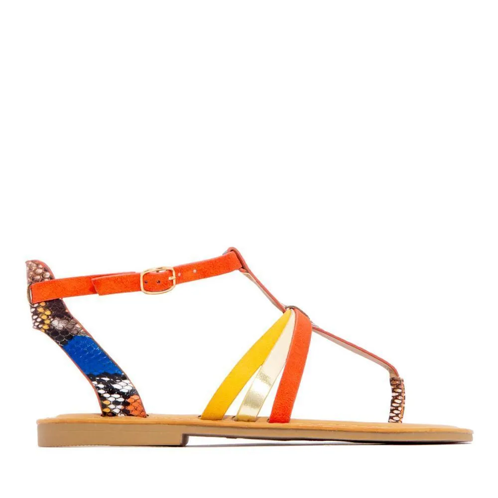 Chicvane Multicolor Straps Snakeskin Print Women Flat Sandals