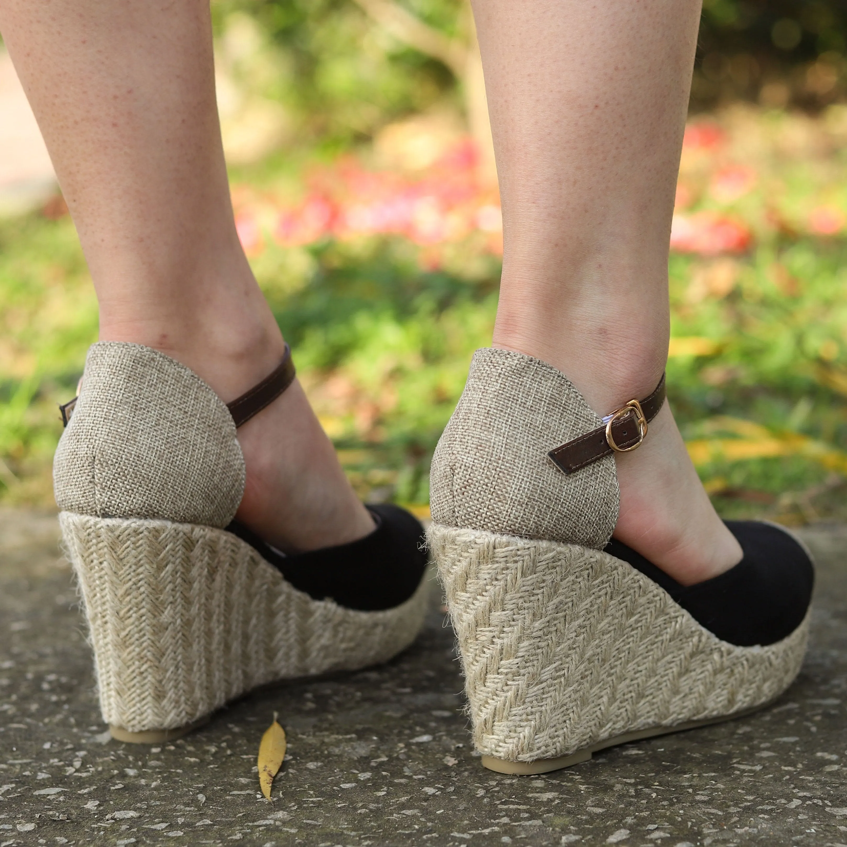 Chicvane Round Toe Platform Pumps Espadrille Shoes with Buckle Wedge Sandals