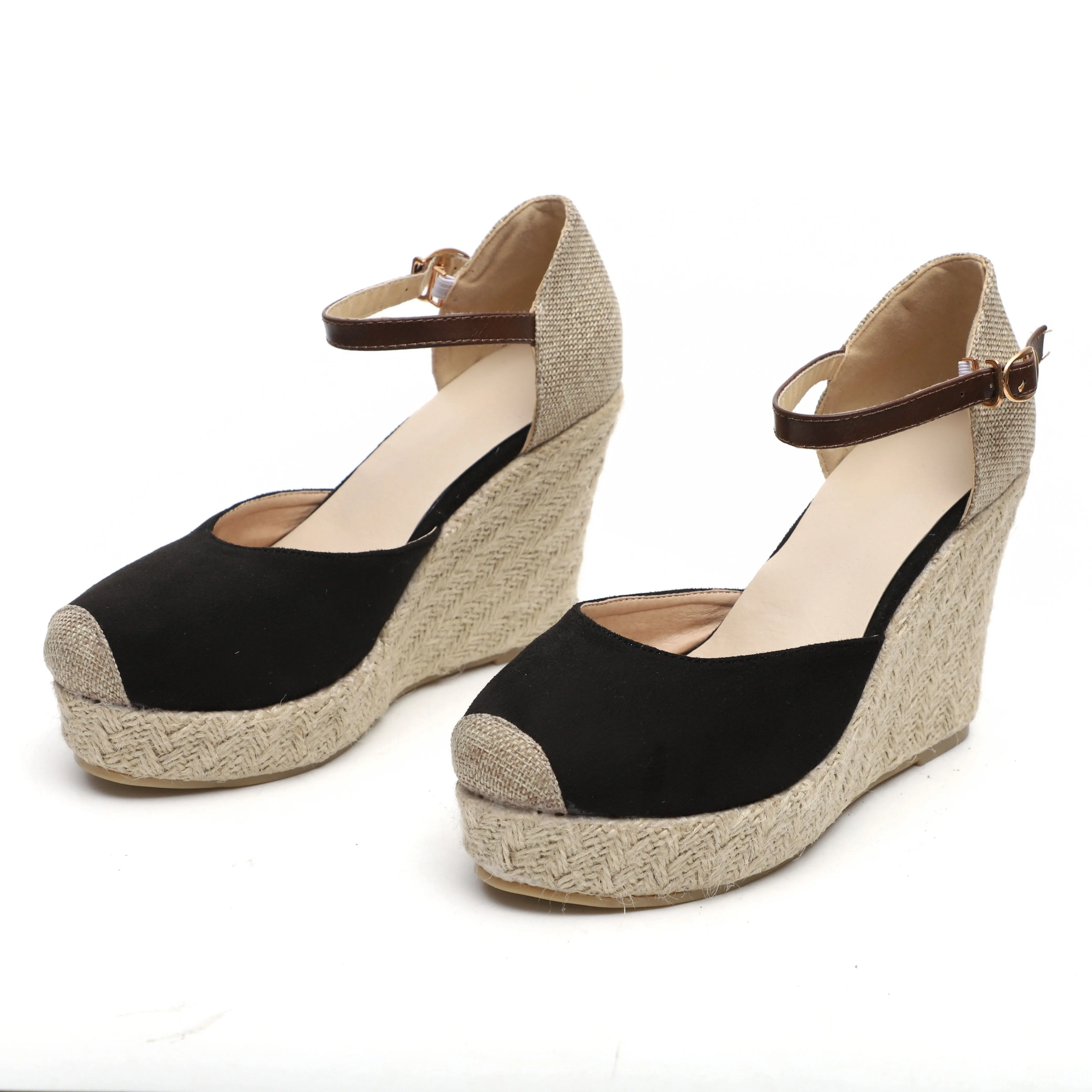 Chicvane Round Toe Platform Pumps Espadrille Shoes with Buckle Wedge Sandals