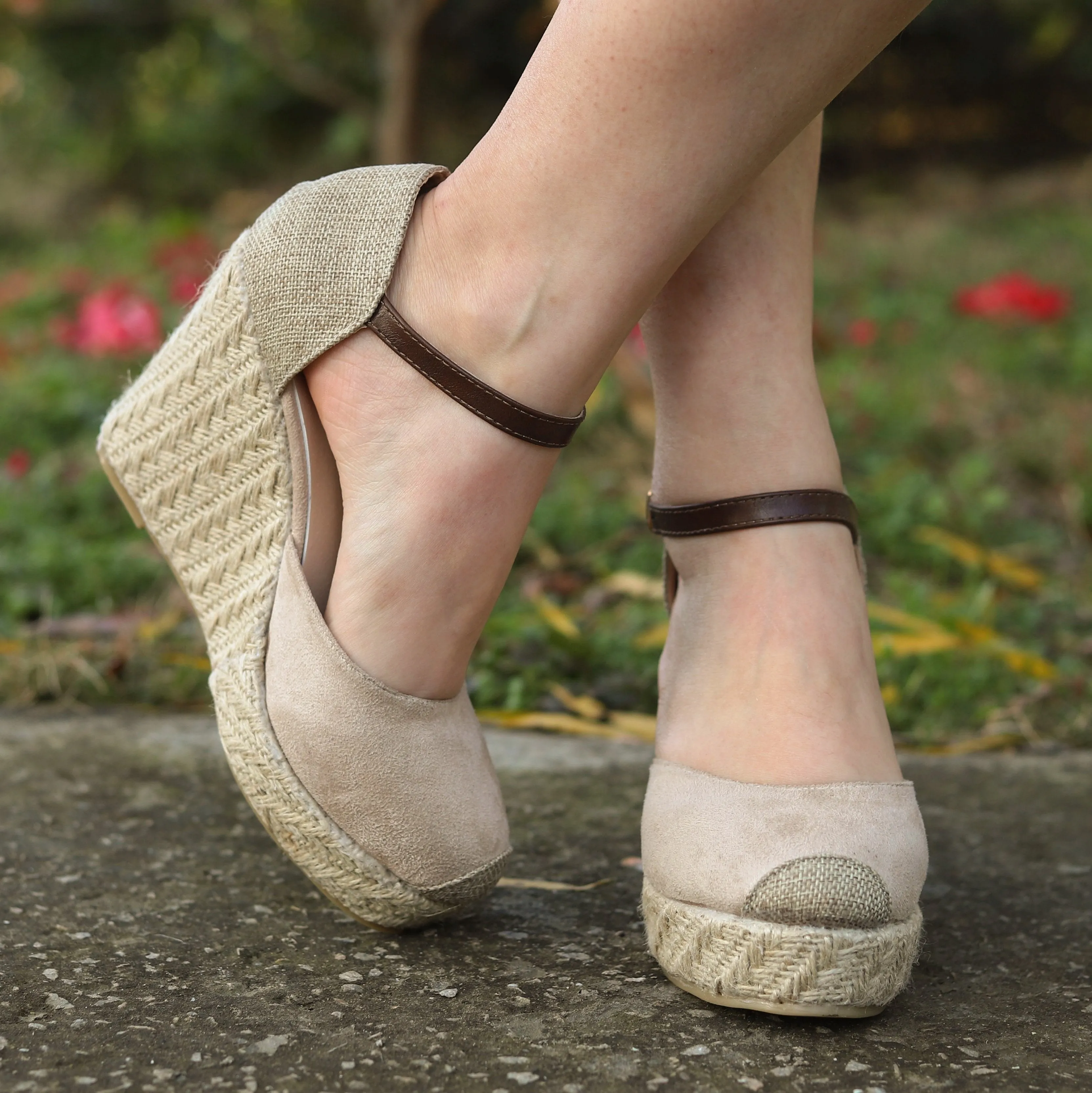 Chicvane Round Toe Platform Pumps Espadrille Shoes with Buckle Wedge Sandals