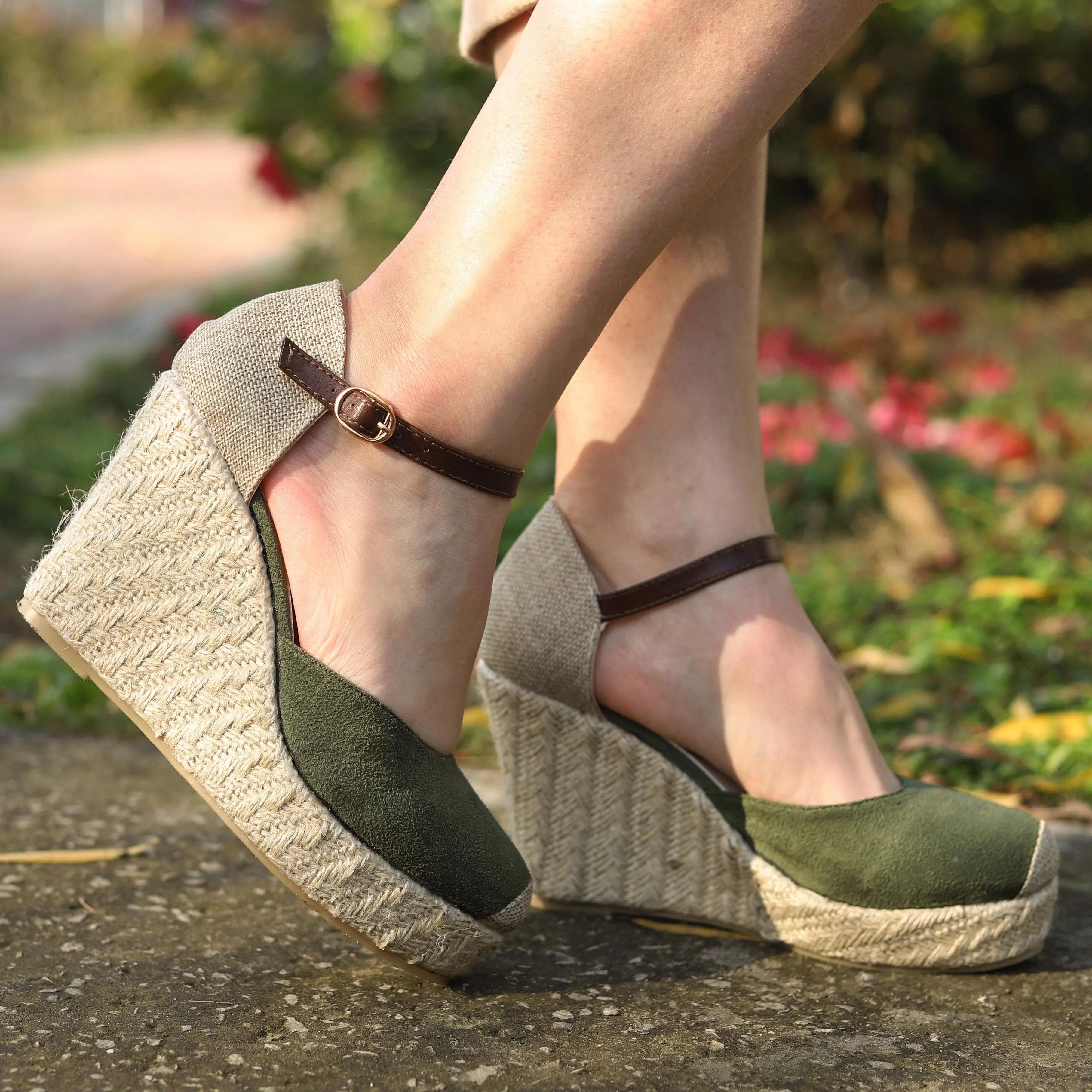 Chicvane Round Toe Platform Pumps Espadrille Shoes with Buckle Wedge Sandals