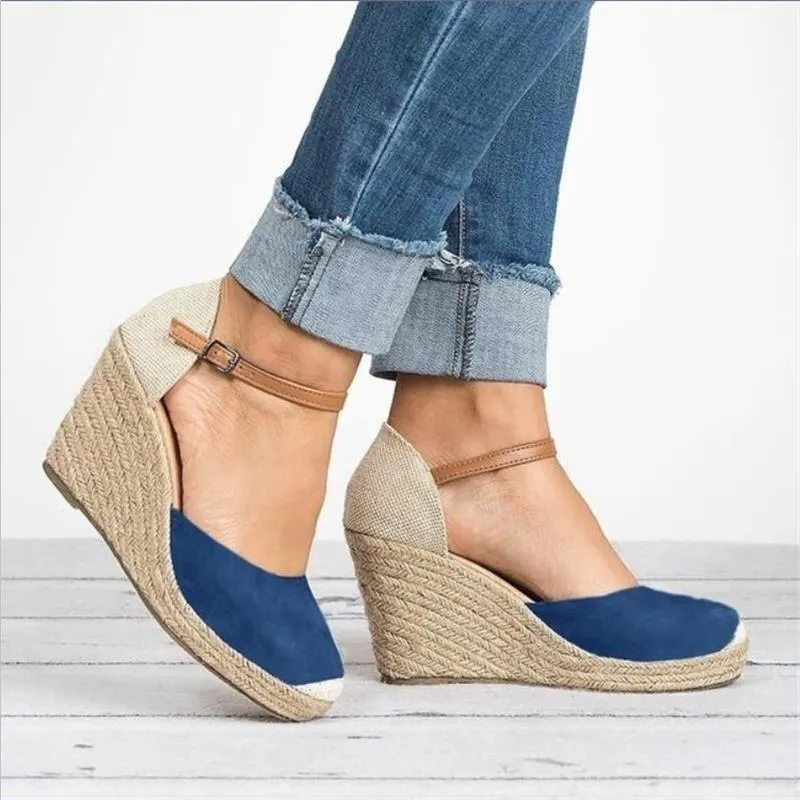 Chicvane Round Toe Platform Pumps Espadrille Shoes with Buckle Wedge Sandals