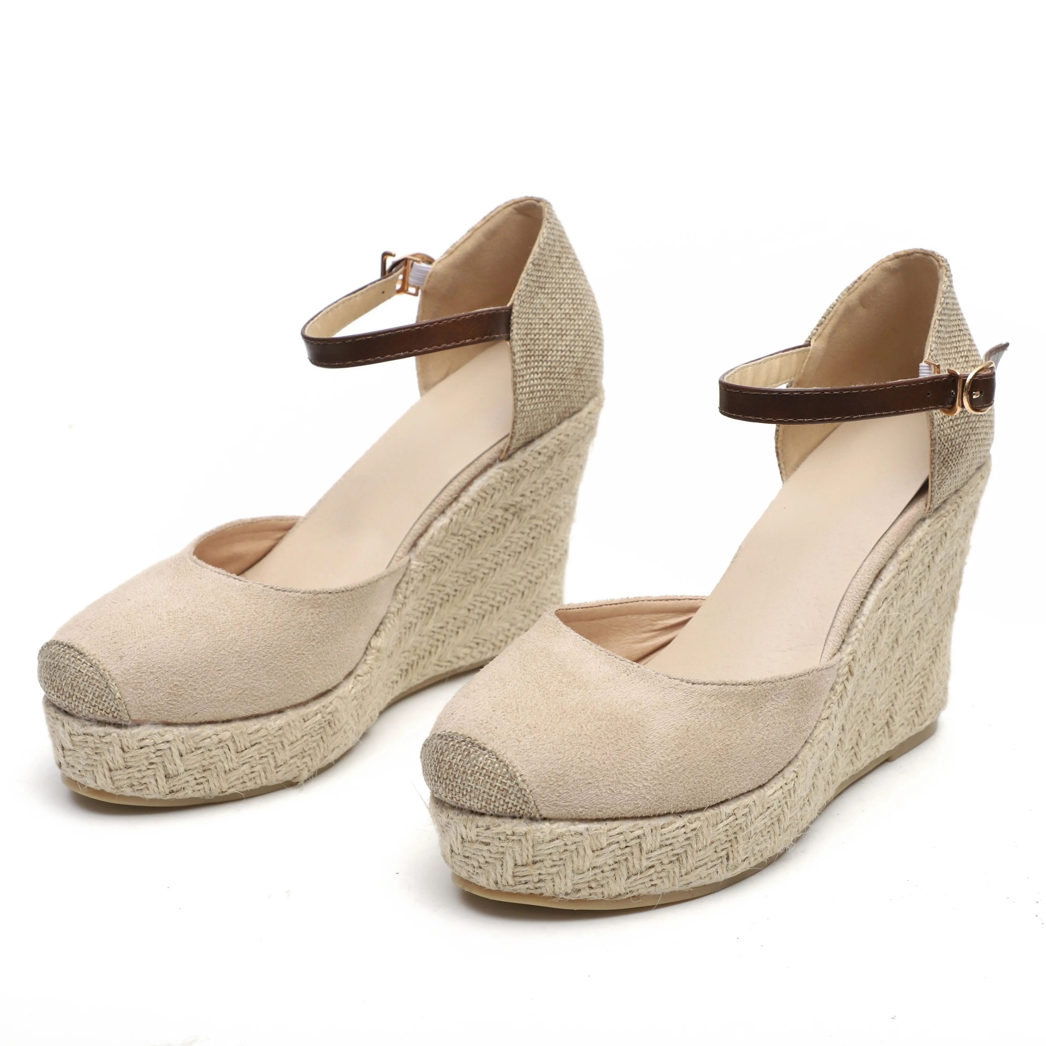 Chicvane Round Toe Platform Pumps Espadrille Shoes with Buckle Wedge Sandals