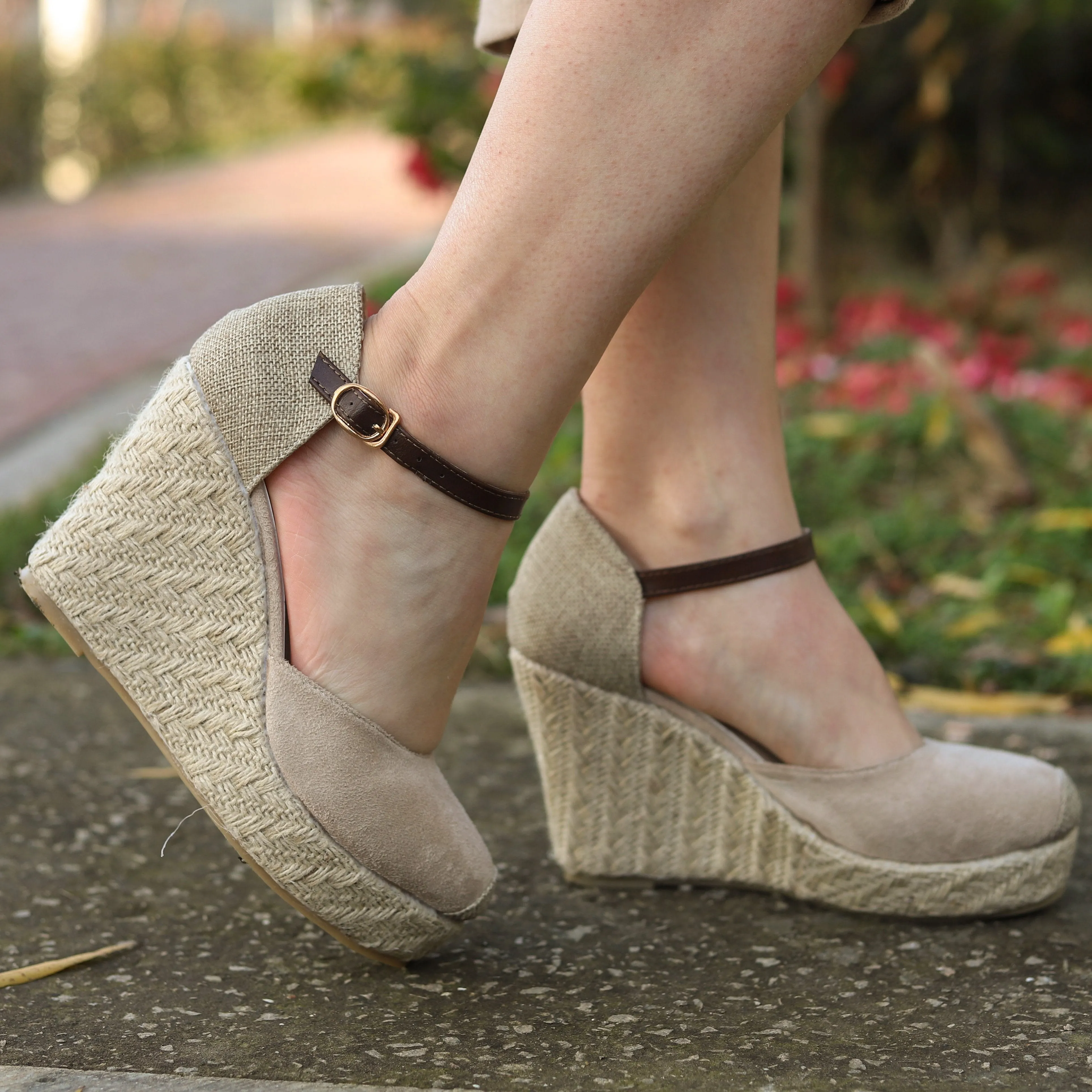 Chicvane Round Toe Platform Pumps Espadrille Shoes with Buckle Wedge Sandals