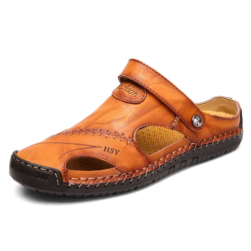 Classic Mens Sandals Summer Genuine Leather Male Beach Sandals Soft Comfortable Male Outdoor Beach S