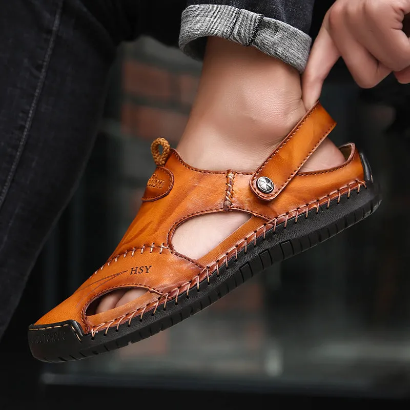 Classic Mens Sandals Summer Genuine Leather Male Beach Sandals Soft Comfortable Male Outdoor Beach S