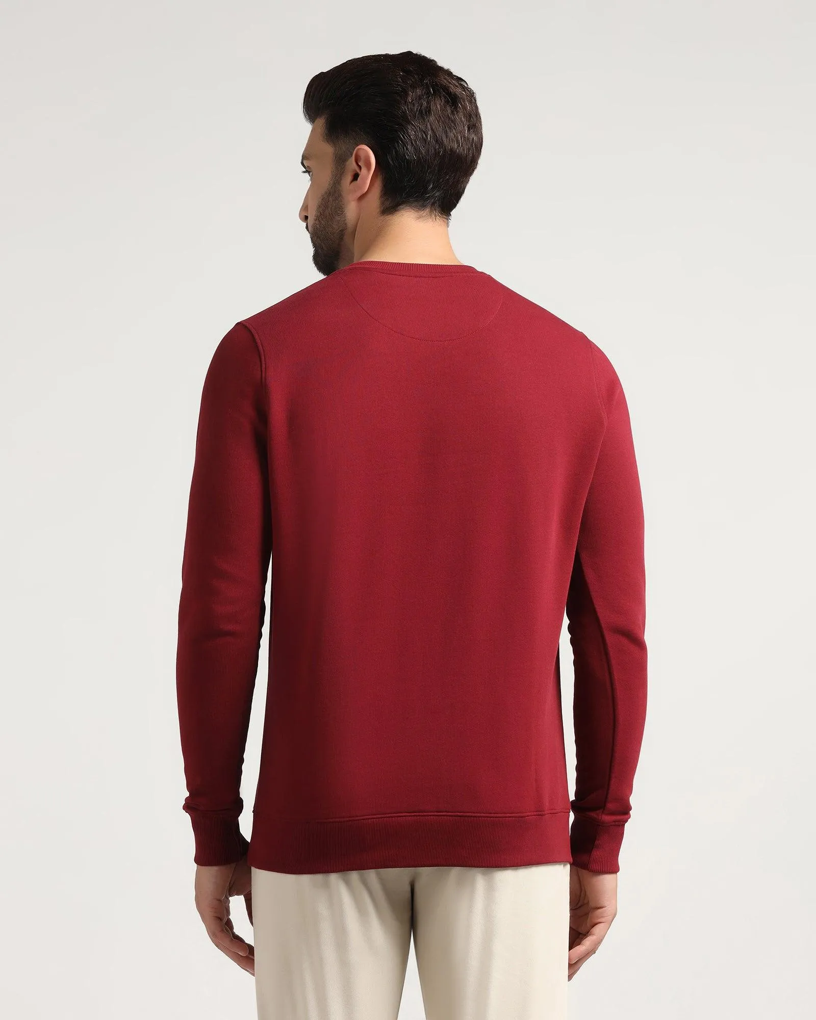 Crew Neck Maroon Solid Sweatshirt - Jame
