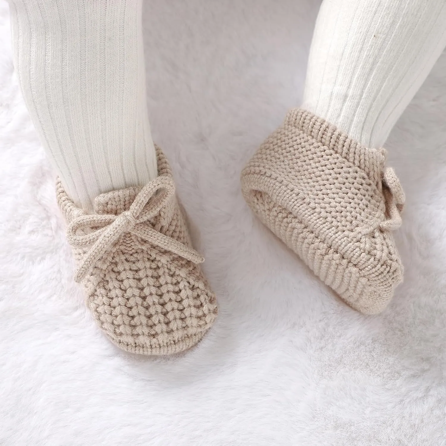 DovFanny Baby Booties Newborn Baby First Shoes Cozy Warm Knit Soft Booties for Toddler Infant Boy Girl