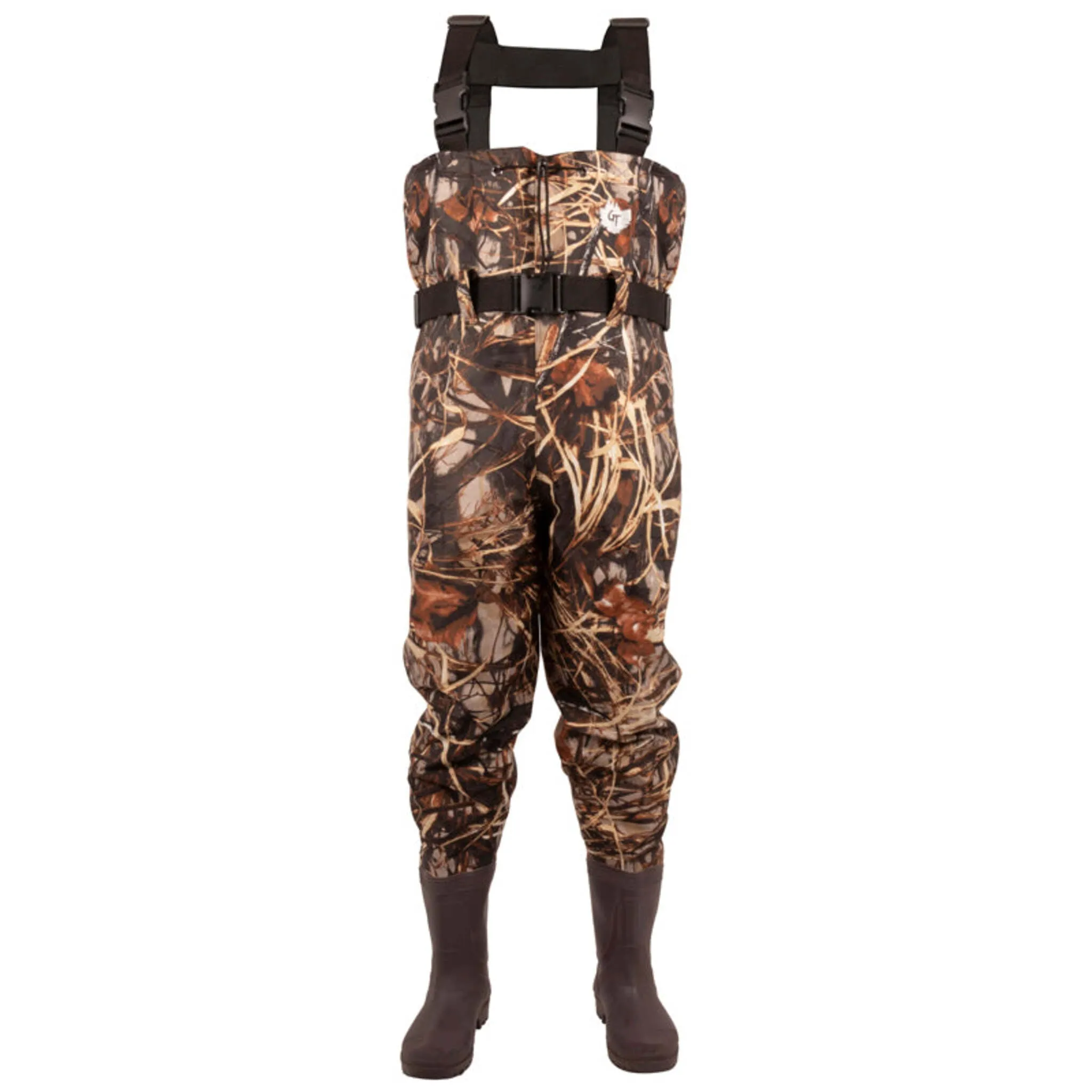 Green Trail Men’s Camo Chest Waders with Cleated Sole – Durable 420D Nylon, Reinforced Knees & Neoprene Boots for Fishing & Hunting | Sizes 6-13