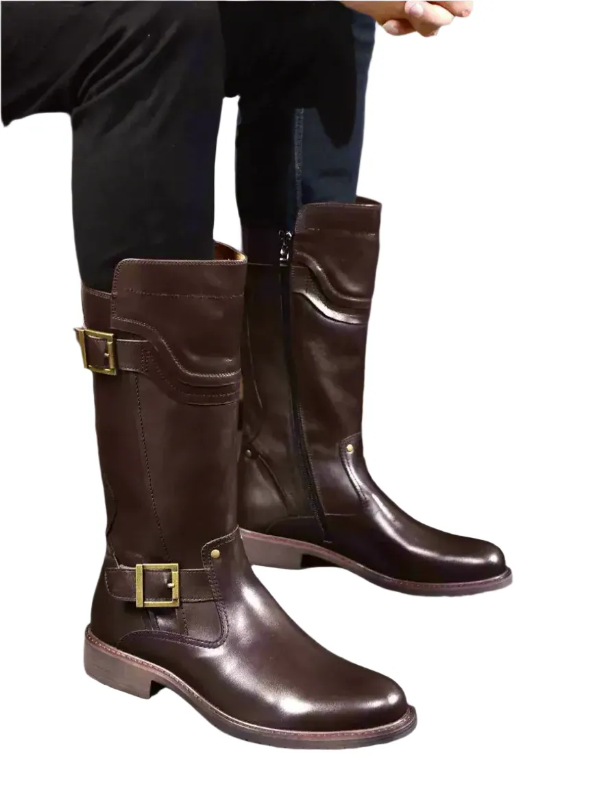 Handmade Regency Era Men Boots – Rococo Baroque Style with Full-Grain Leather