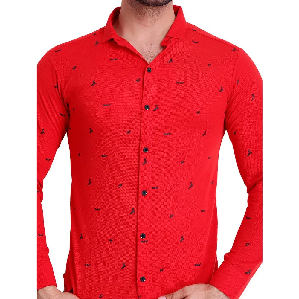 HiFlyers Men Polo Neck Printed Shirt Red