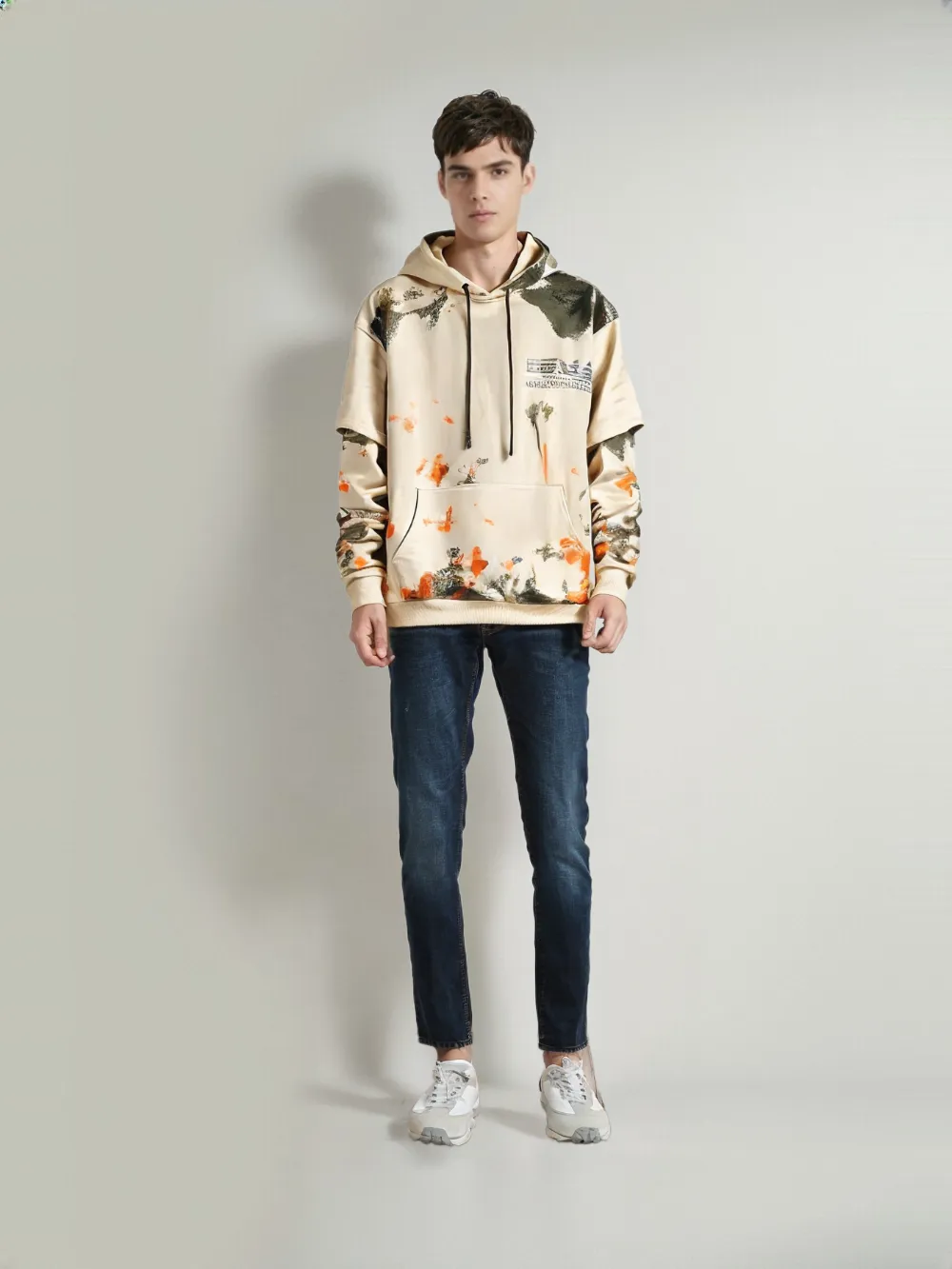 HOD25001 Unisex 100% Polyester Hoodie with Splash Print and Double Layer Sleeve