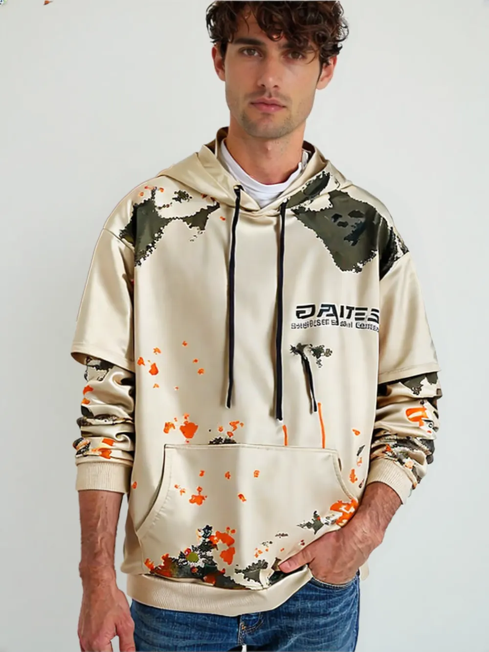HOD25001 Unisex 100% Polyester Hoodie with Splash Print and Double Layer Sleeve