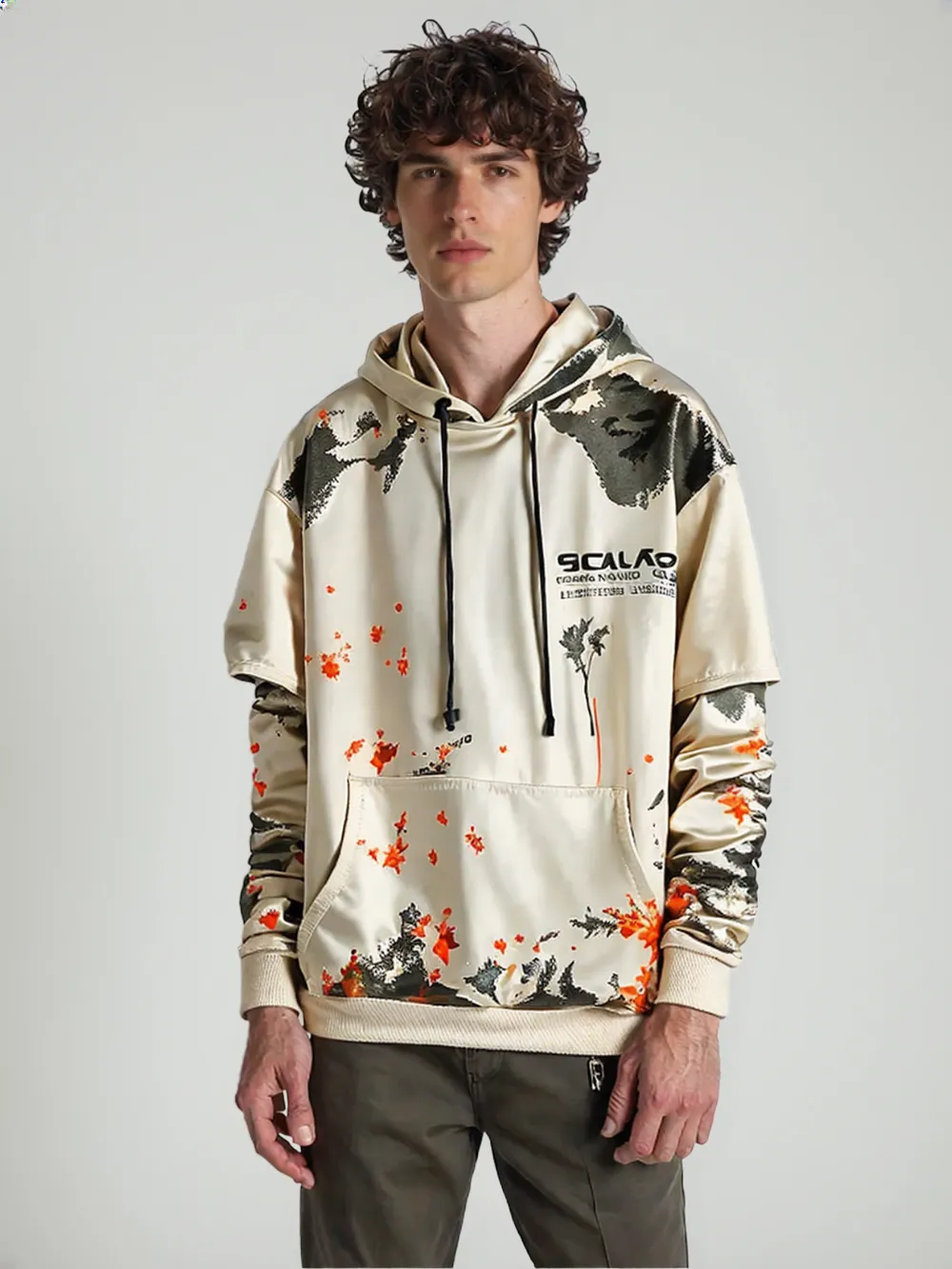 HOD25001 Unisex 100% Polyester Hoodie with Splash Print and Double Layer Sleeve