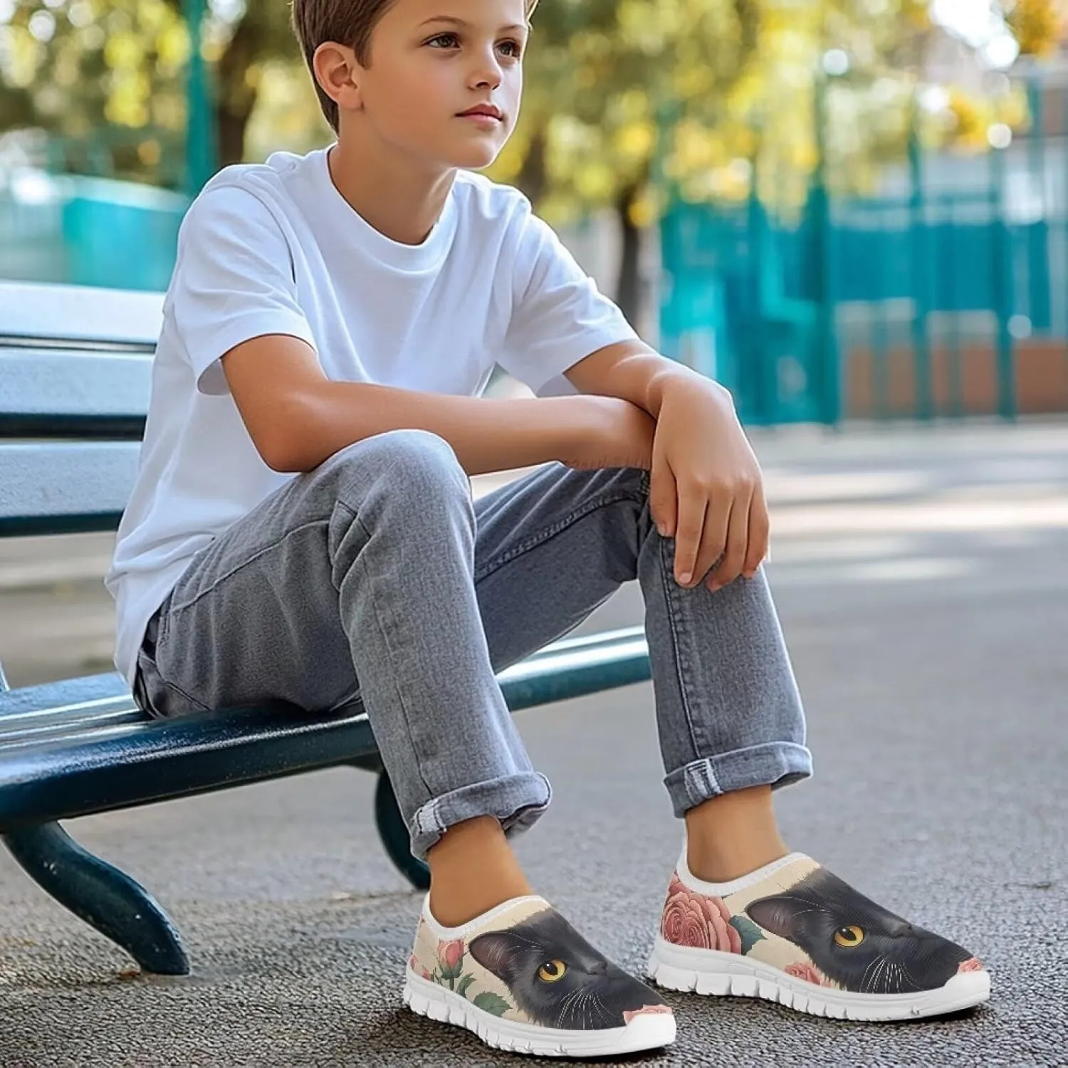 Kids Breathable Sneakers Slip On Casual Shoes Boys Girls Lightweight Cozy Walking Shoe for Workout Size 11-15 White Sole