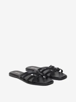 LUNA BLU Black Multi-Strap Suede Slip-On Sandals