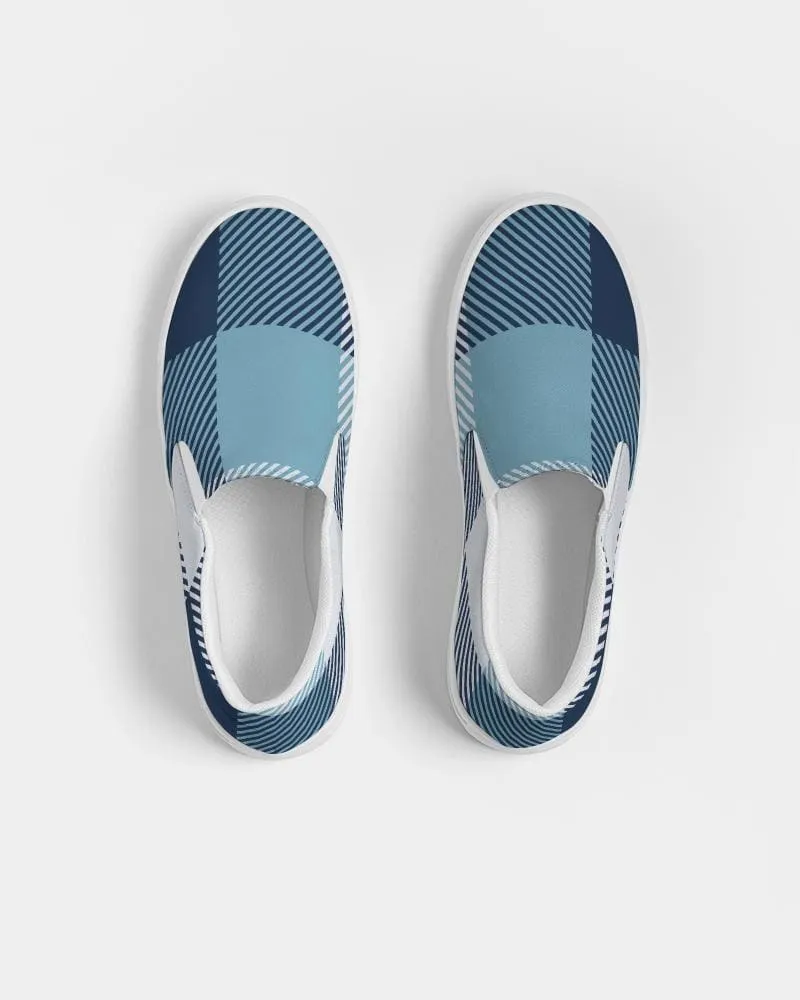 Mens Sneakers - Blue Plaid Low Top Slip-on Canvas Sports Shoes - Pzq475 by inQue.Style