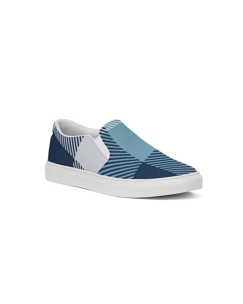 Mens Sneakers - Blue Plaid Low Top Slip-on Canvas Sports Shoes - Pzq475 by inQue.Style
