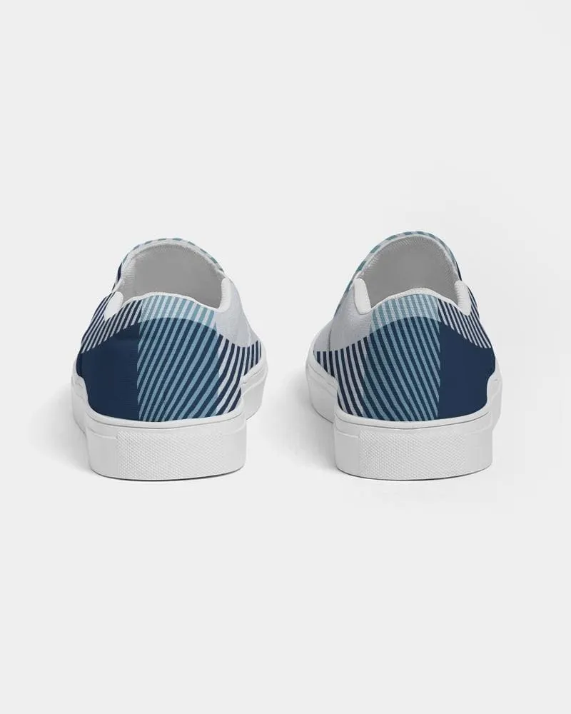 Mens Sneakers - Blue Plaid Low Top Slip-on Canvas Sports Shoes - Pzq475 by inQue.Style