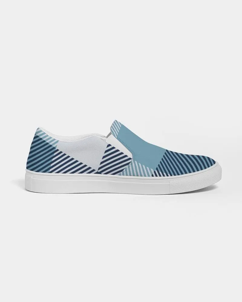 Mens Sneakers - Blue Plaid Low Top Slip-on Canvas Sports Shoes - Pzq475 by inQue.Style