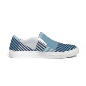 Mens Sneakers - Blue Plaid Low Top Slip-on Canvas Sports Shoes - Pzq475 by inQue.Style